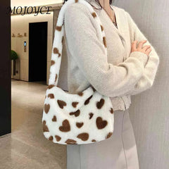 Fluffy Love Heart Print Hand Bag for Holiday Party