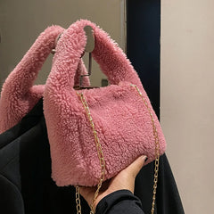 Faux Fur Lambswool Hobo Tote Bag Crossbody Handbag