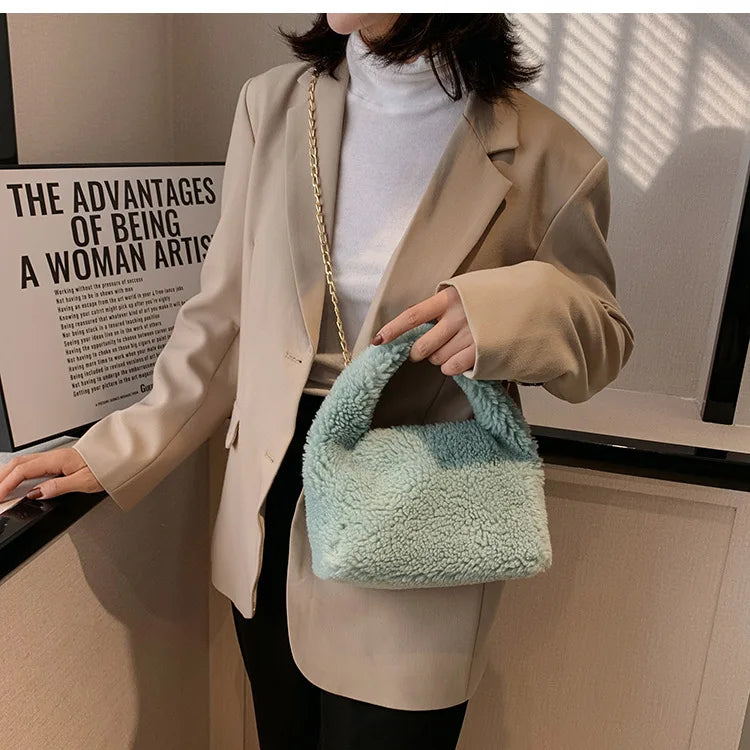 Faux Fur Lambswool Hobo Tote Bag Crossbody Handbag