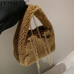 Faux Fur Lambswool Hobo Tote Bag Crossbody Handbag