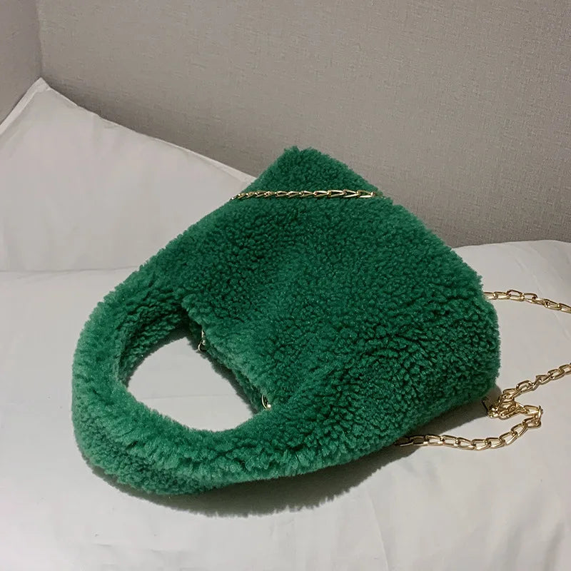 Faux Fur Lambswool Hobo Tote Bag Crossbody Handbag