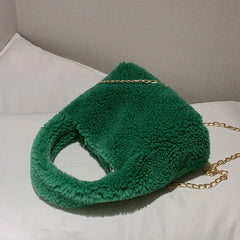 Faux Fur Lambswool Hobo Tote Bag Crossbody Handbag