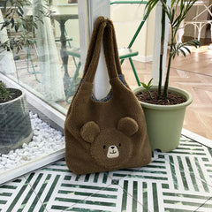 Fluffy Underarm Bag Large Capacity Bear Pattern Casual for Holiday Party