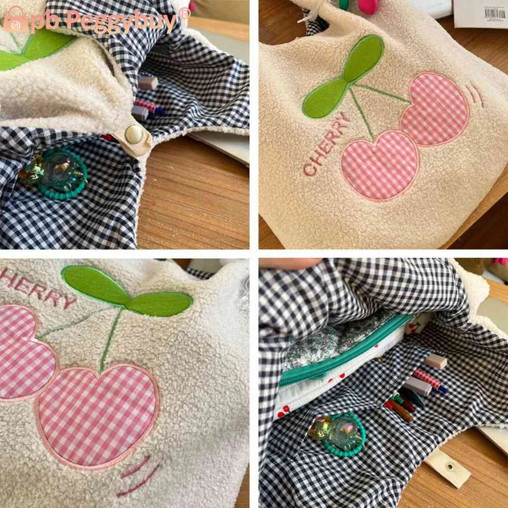 Fluffy Shopping Bag Cherry Cartoon Autumn Winter Student Book Bag