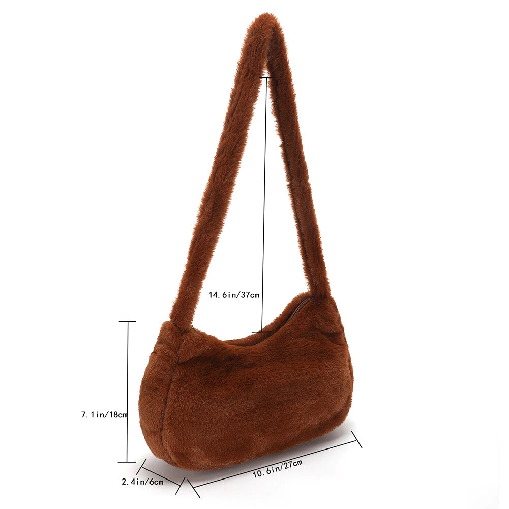 Fluffy Love Heart Tote Bag Autumn Winter Top-handle Street Travel