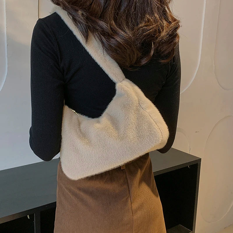 Large Capacity Plush Shoulder Bag for Women