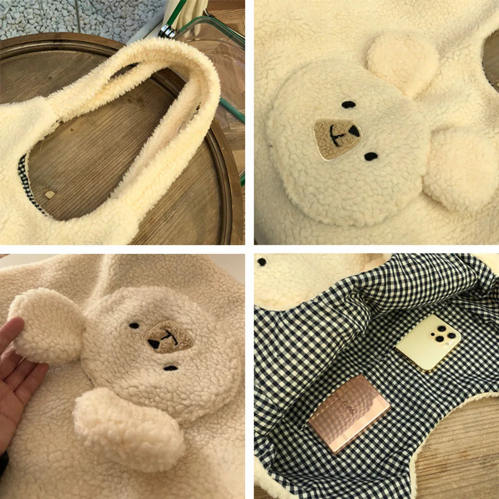 Plush Ladies Tote Bag - Bear Pattern Casual for Party