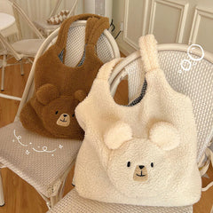 Bear Pattern Ladies Tote Bag Large Capacity Soft Casual for Holiday Party