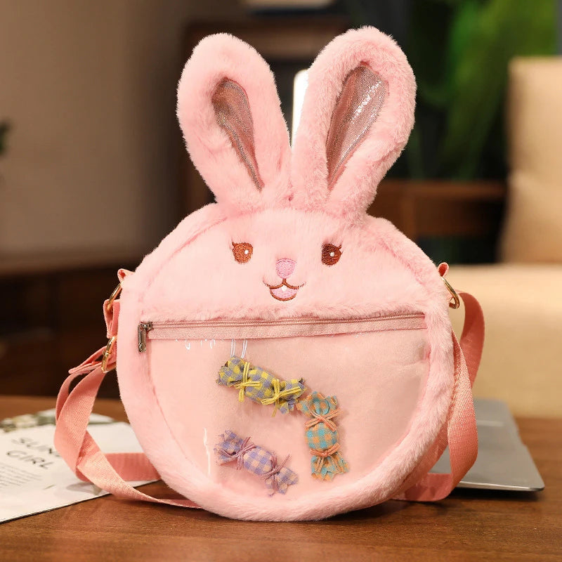 Fluffy Rabbit Crossbody Messenger Bag for Girls Women