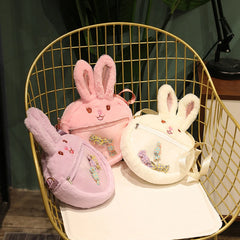 Fluffy Rabbit Crossbody Messenger Bag for Girls Women