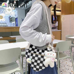 Plush Shoulder Bag Lightweight Soft Small Casual Zipper