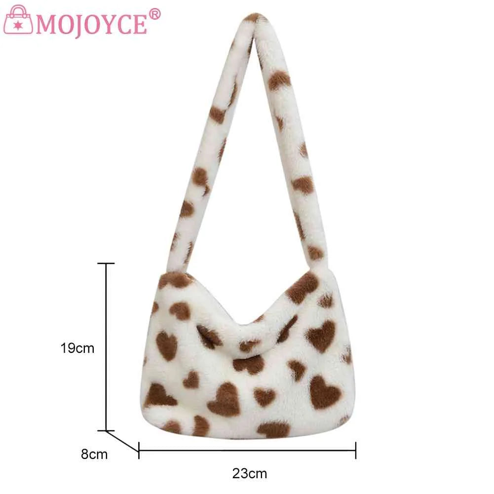 Love Heart Print Fluffy Shoulder Bag Soft Casual Portable for Party