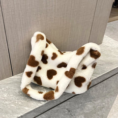 Love Heart Print Fluffy Shoulder Bag Soft Casual Portable for Party