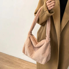 Plush Shoulder Bag Large Capacity Underarm Handbag for Women