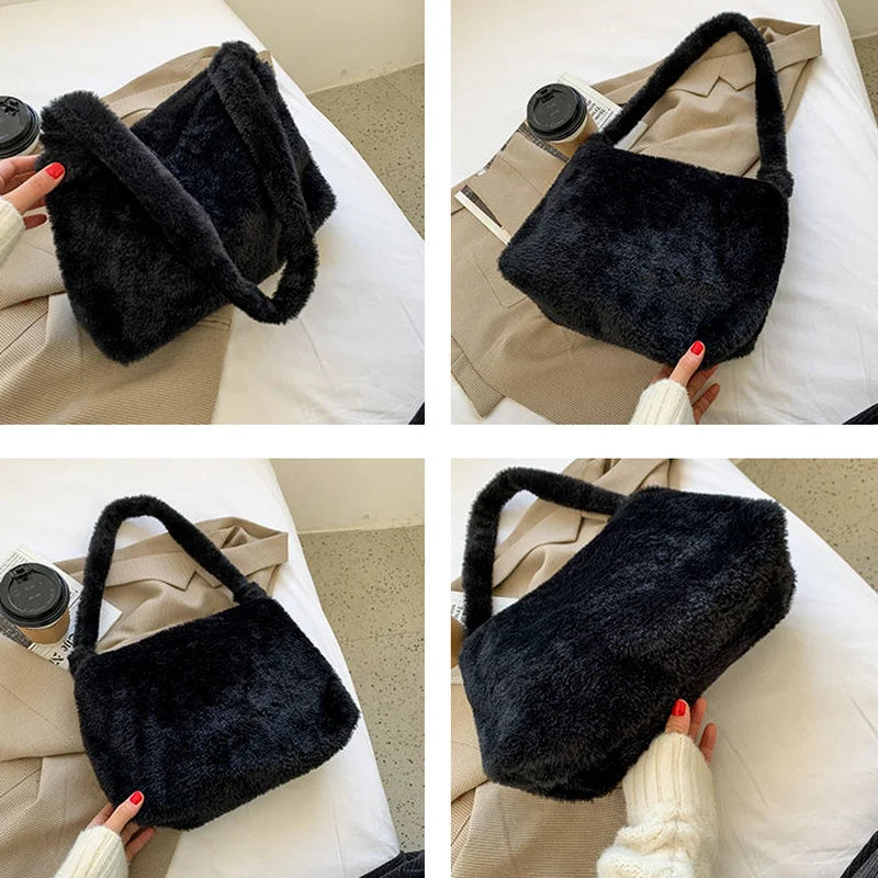 Plush Shoulder Bag Large Capacity Underarm Handbag for Women