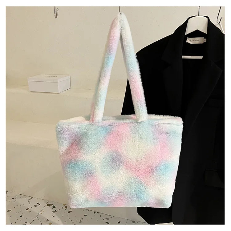 Large Capacity Plush Shoulder Bag for Women Purses