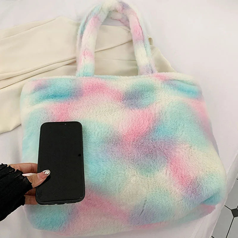 Large Capacity Plush Shoulder Bag for Women Purses