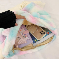 Large Capacity Plush Shoulder Bag for Women Purses