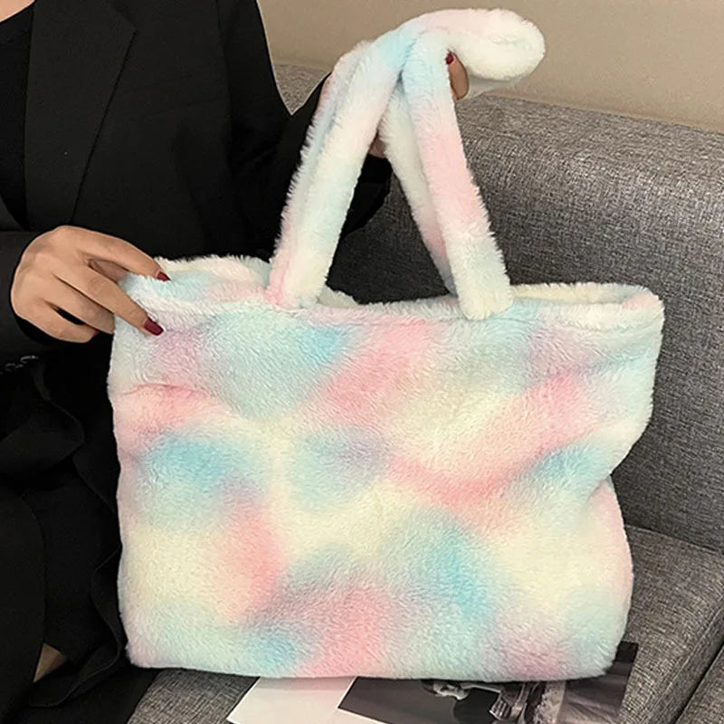 Large Capacity Plush Shoulder Bag for Women Purses