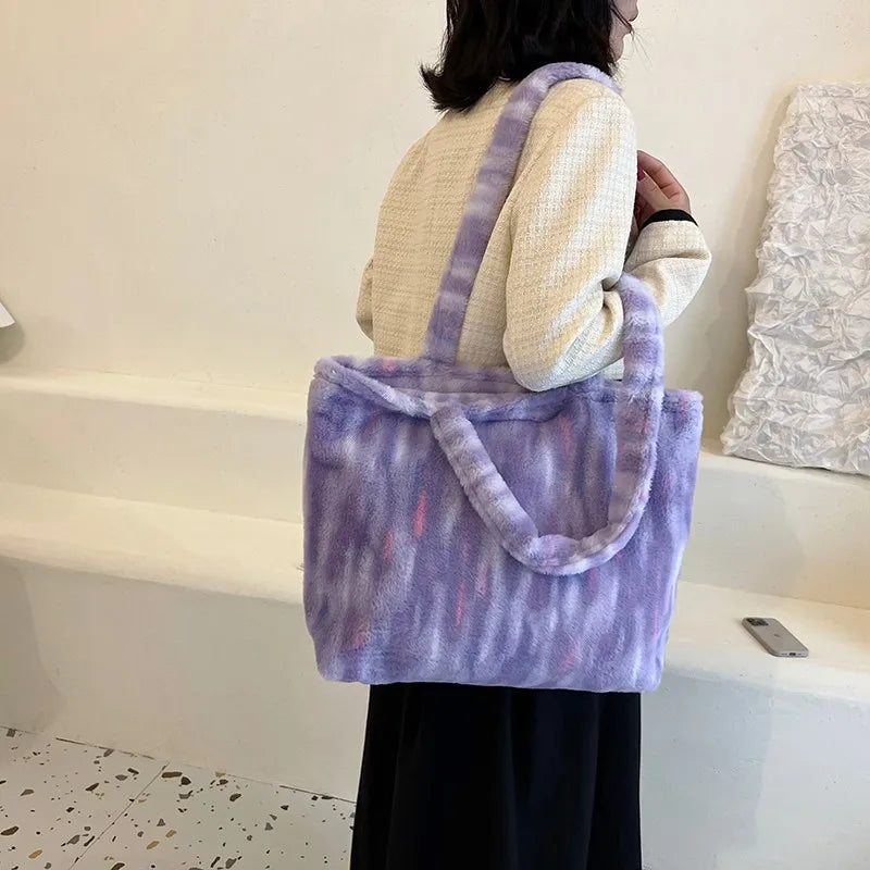 Large Capacity Plush Shoulder Bag for Women Purses