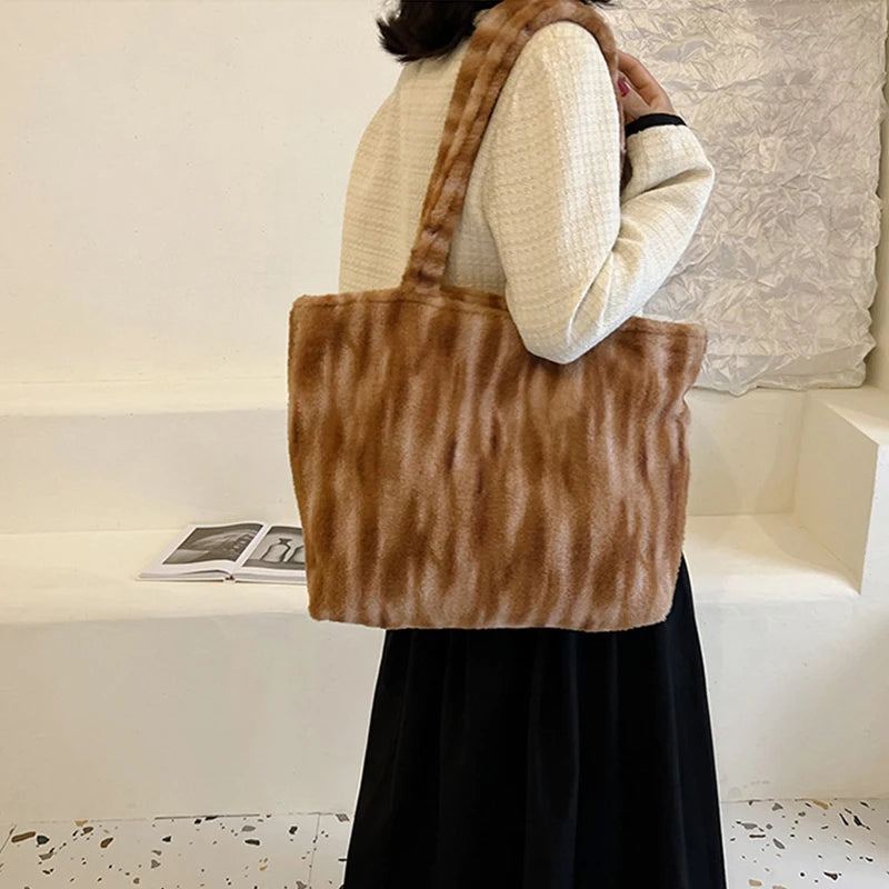 Large Capacity Plush Shoulder Bag for Women Purses