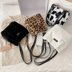Leopard Print Shoulder Bag for Women Soft Tote Handbag