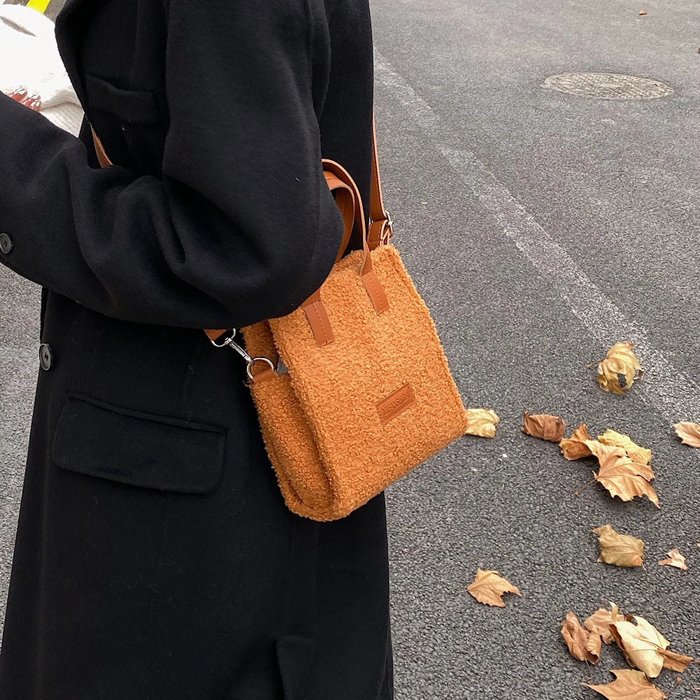 Faux Fur Crossbody Bag with Pendant for Winter