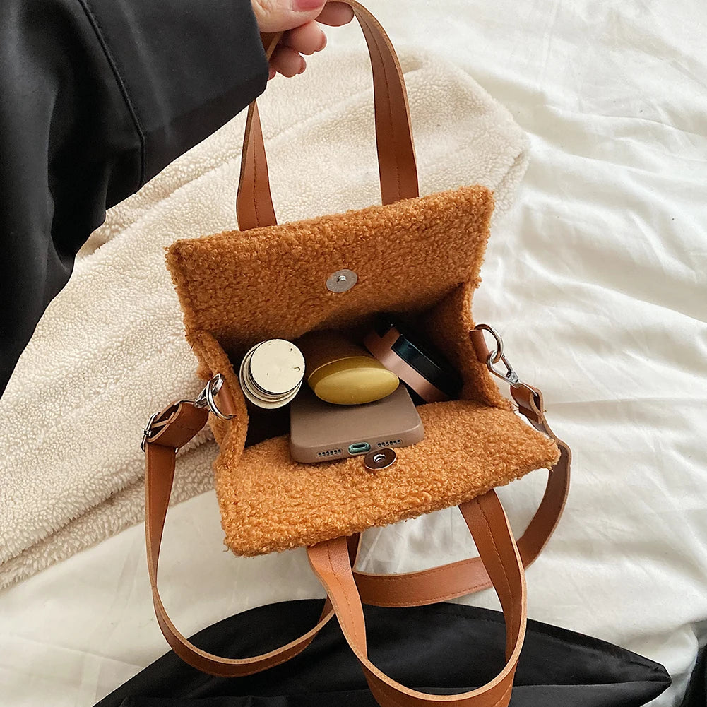 Faux Fur Crossbody Bag with Pendant for Winter