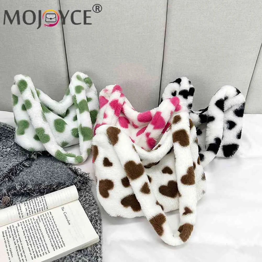 Fluffy Love Heart Print Handbag for Holiday Party