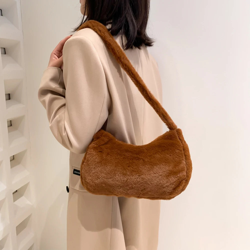 Fluffy Women Shoulder Bag Love Heart Printed Tote Bag