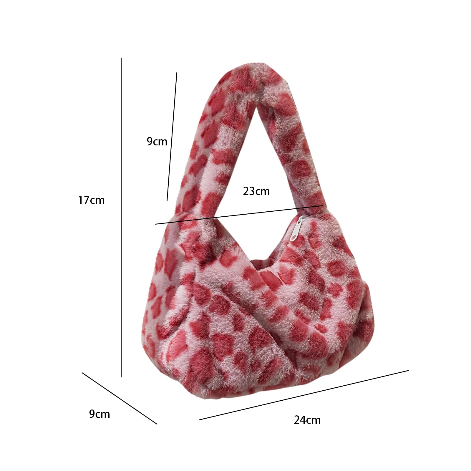 Stylish Plush Women Shoulder Bag Zipper Large Capacity Soft Handbag