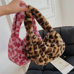 Stylish Plush Women Shoulder Bag Zipper Large Capacity Soft Handbag