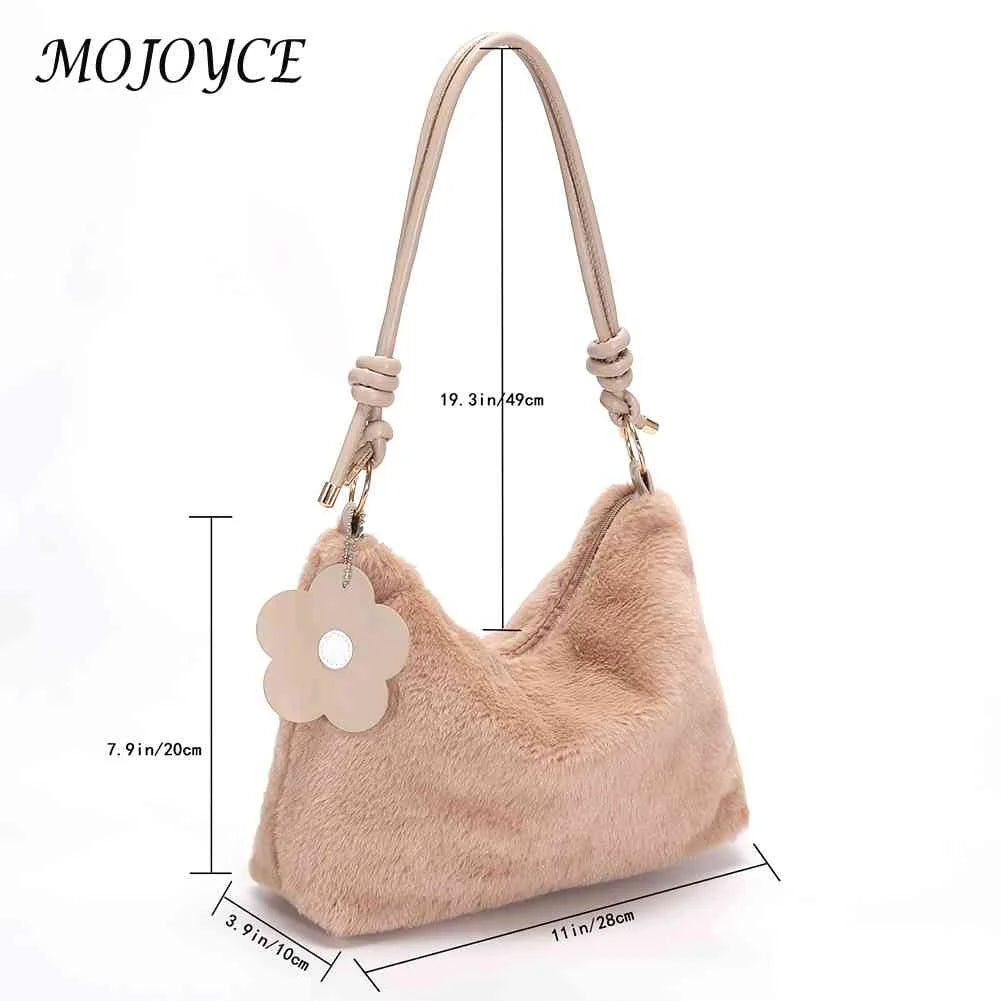 Plush Women Shoulder Bag with Flower Pendant
