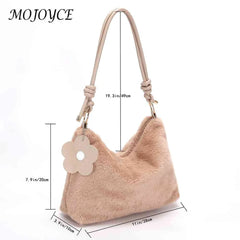 Plush Women Shoulder Bag with Flower Pendant