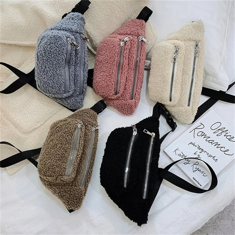 Plush Waist Bag Solid Belt Bags for Women