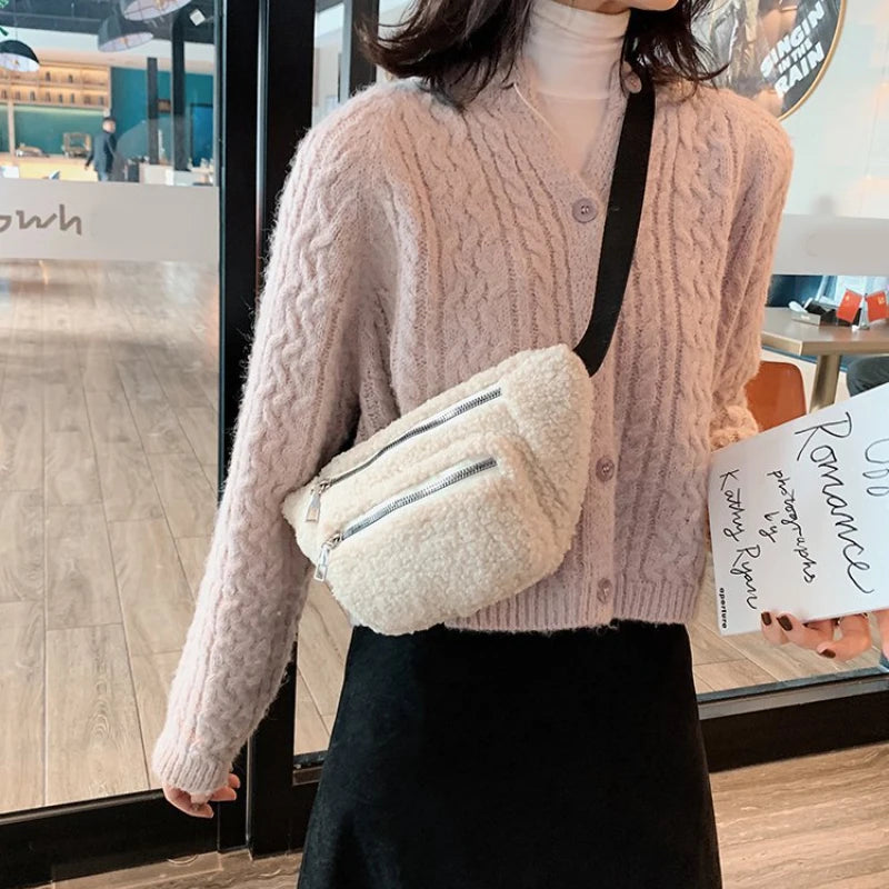 Plush Women's Waist Bag Solid Belt Bag