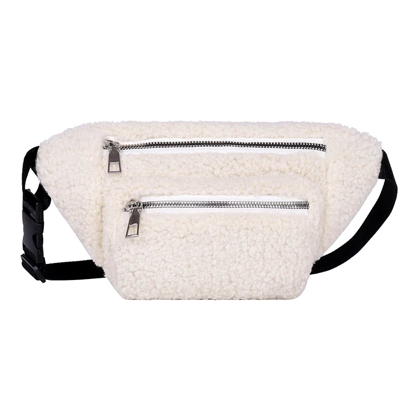 Plush Women's Waist Bag Solid Belt Bags Shoulder Crossbody Chest Bag