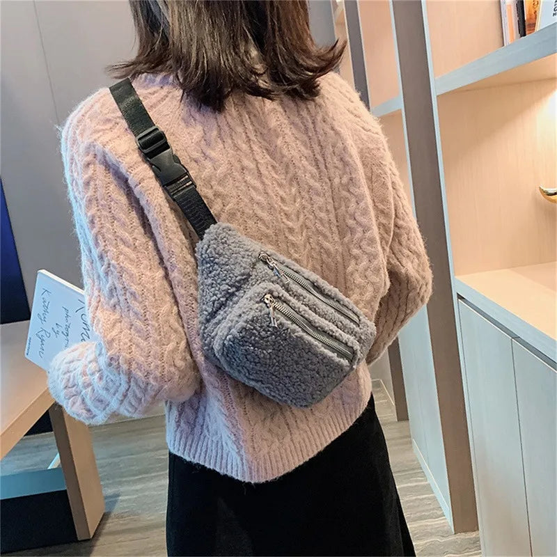 Plush Waist Bag Solid Belt Bags for Women