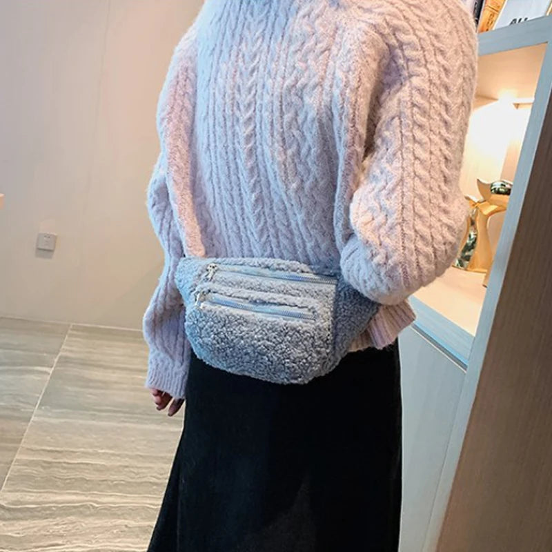 Plush Women's Waist Bag Solid Belt Bag