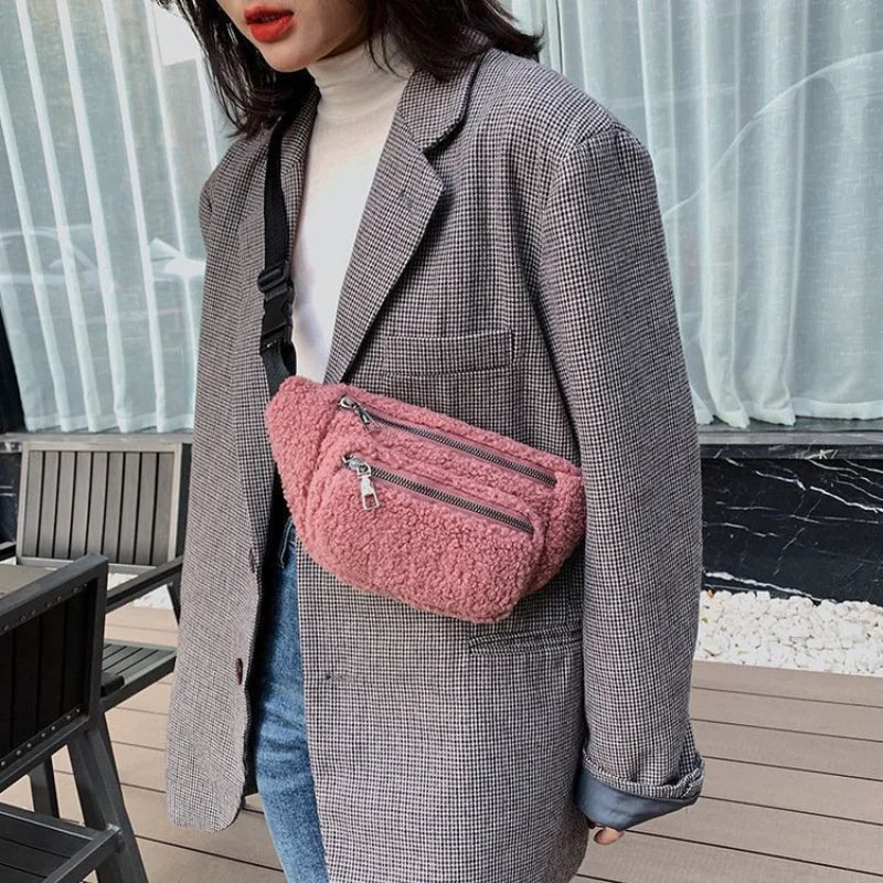 Plush Women's Waist Bag Solid Belt Bag