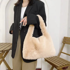 Retro Plush Bucket Bag Women's Handbag Casual Shoulder Bag