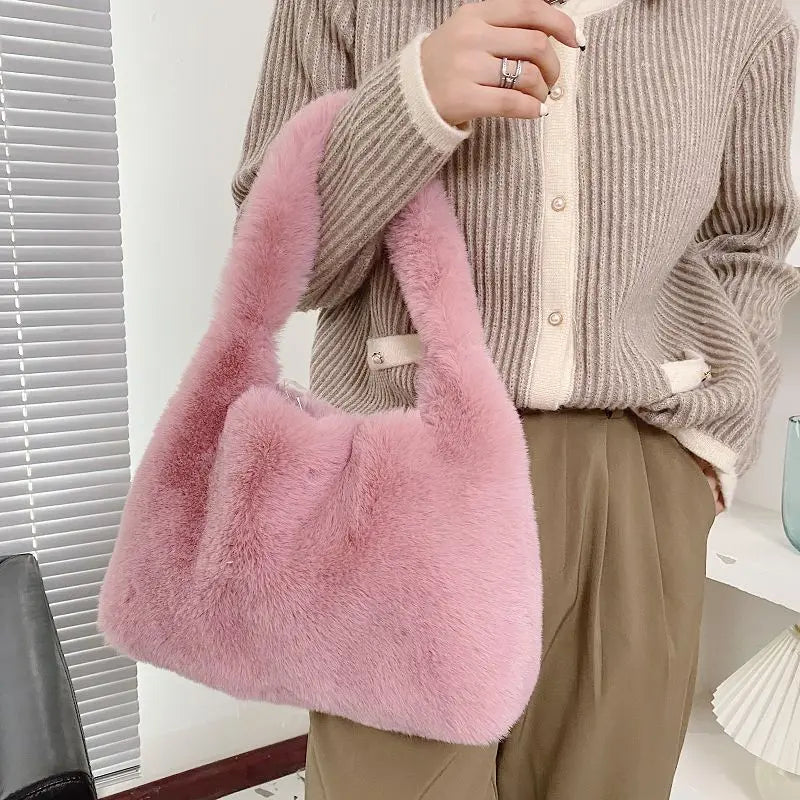 Retro Plush Bucket Bag Women's Handbag Casual Shoulder Bag