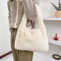 Retro Plush Bucket Bag Women's Handbag Casual Shoulder Bag