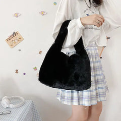 Retro Plush Bucket Bag Women's Handbag Casual Shoulder Bag