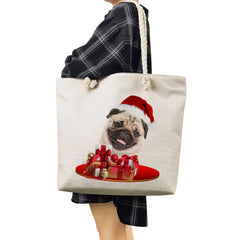 Pug Dog Print Shopping Bag Grocery Tote Bags