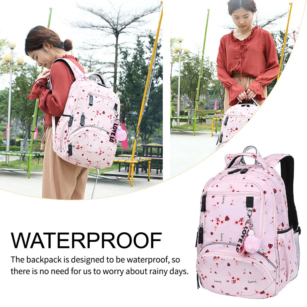 Polyester Women Backpack Waterproof Multi-pocket Large Capacity School Bag