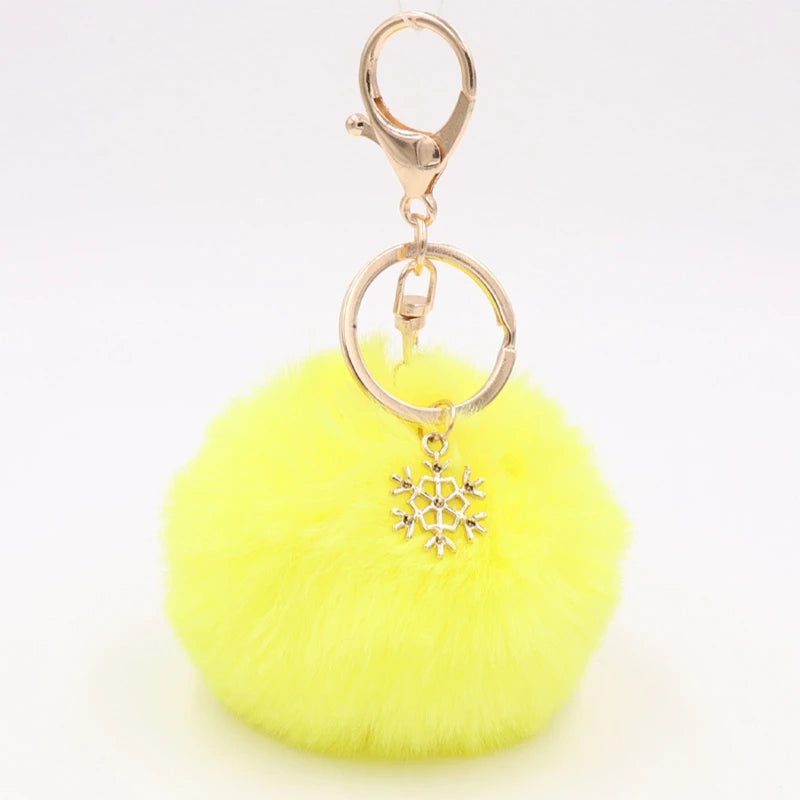 Snowflake Pom Pom Keychain Fluffy Plush Ball Women Girls Bag Accessory Holiday