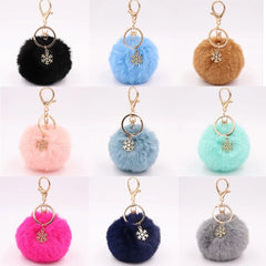 Snowflake Pom Pom Keychain Fluffy Plush Ball Women Girls Bag Accessory Holiday