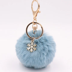Snowflake Pom Pom Keychain Fluffy Plush Ball Women Girls Bag Accessory Holiday