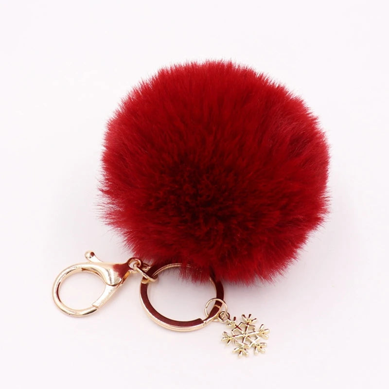 Snowflake Pom Pom Keychain Fluffy Plush Ball Women Girls Bag Accessory Holiday